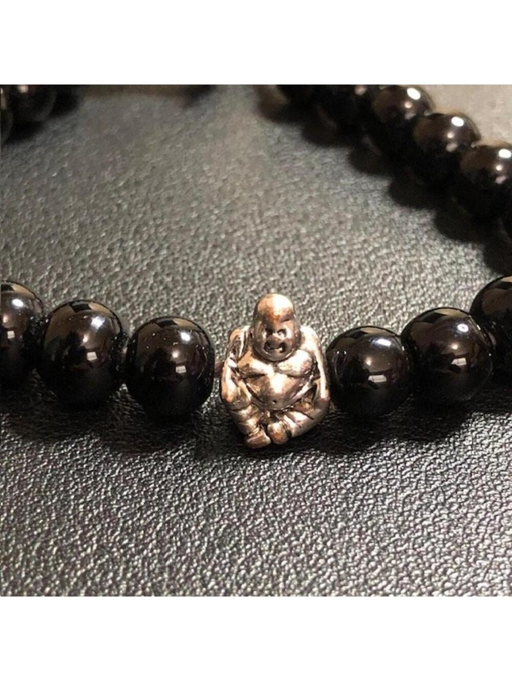 B2436 TRUE RELIGON Beaded Buddha Charm Bracelet Black Stone Adjustable
